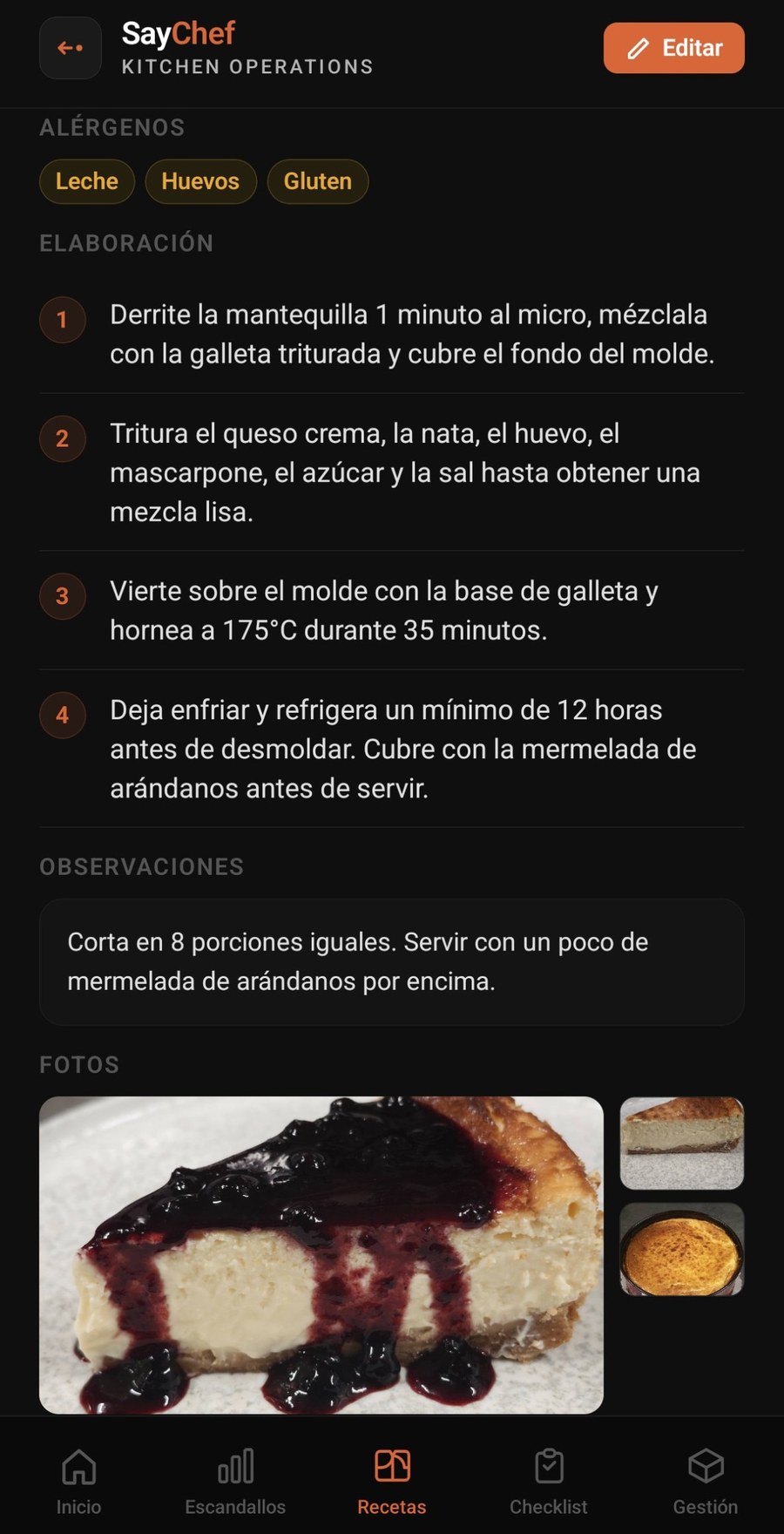Elaboración y fotos de una receta en SayChef